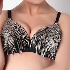 Punk Women Push Up Bra With Rivet Gold Silver Rock Backless Rave Music Festival 
